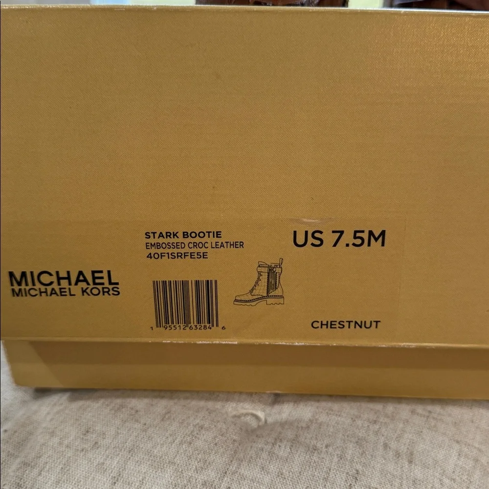 NIB Michael Kors STARK Chestnut Crocodile Embossed Leather Lace Up Combat Boots